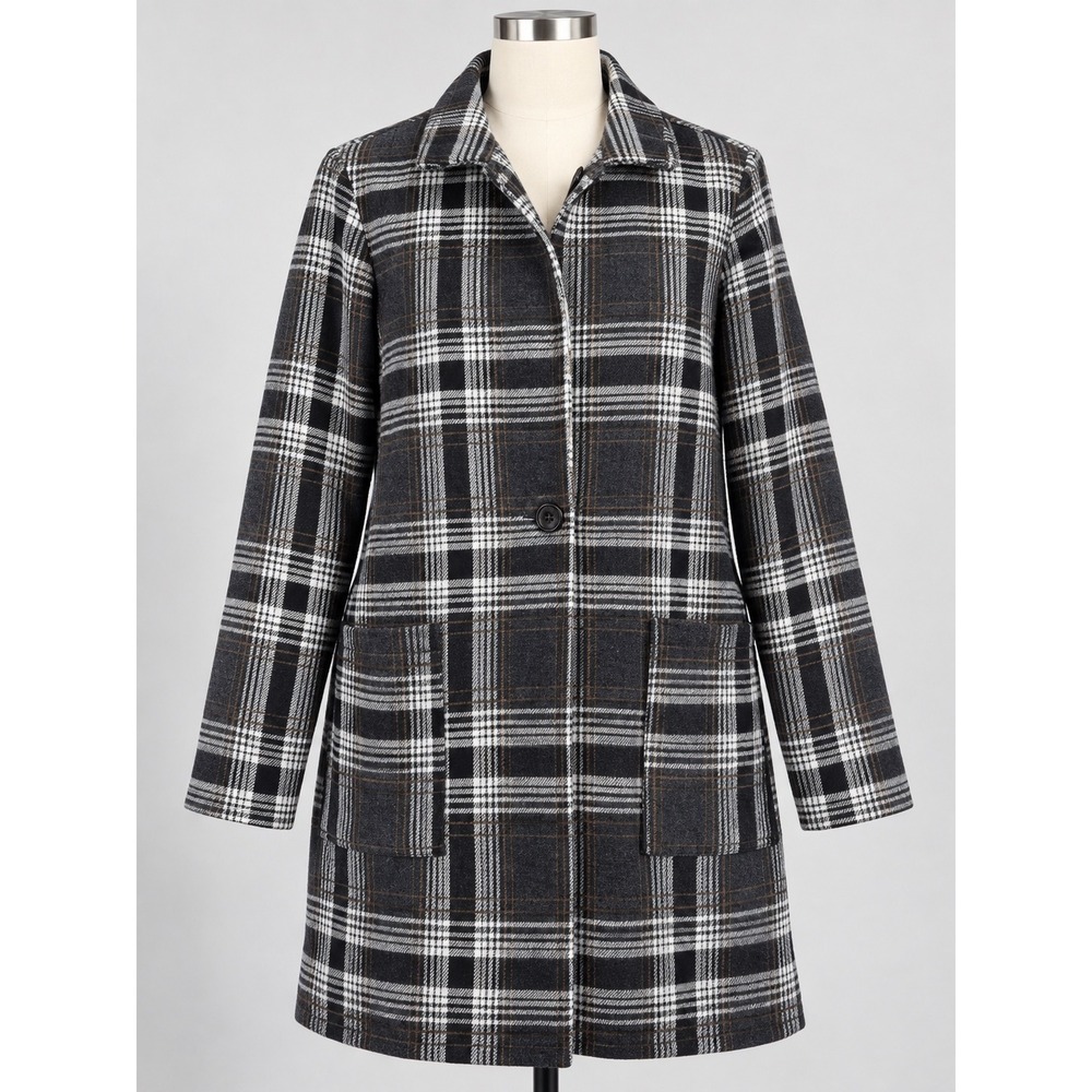 Philosophy Republic Clothing Grey Plaid Longline Blazer Coat Large Single Button